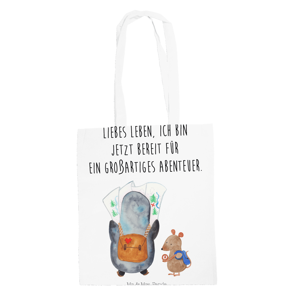 Tragetasche Pinguin & Maus Wanderer Beuteltasche, Beutel, Einkaufstasche, Jutebeutel, Stoffbeutel, Pinguin, Pinguine, Abenteurer, Abenteuer, Roadtrip, Ausflug, Wanderlust, wandern