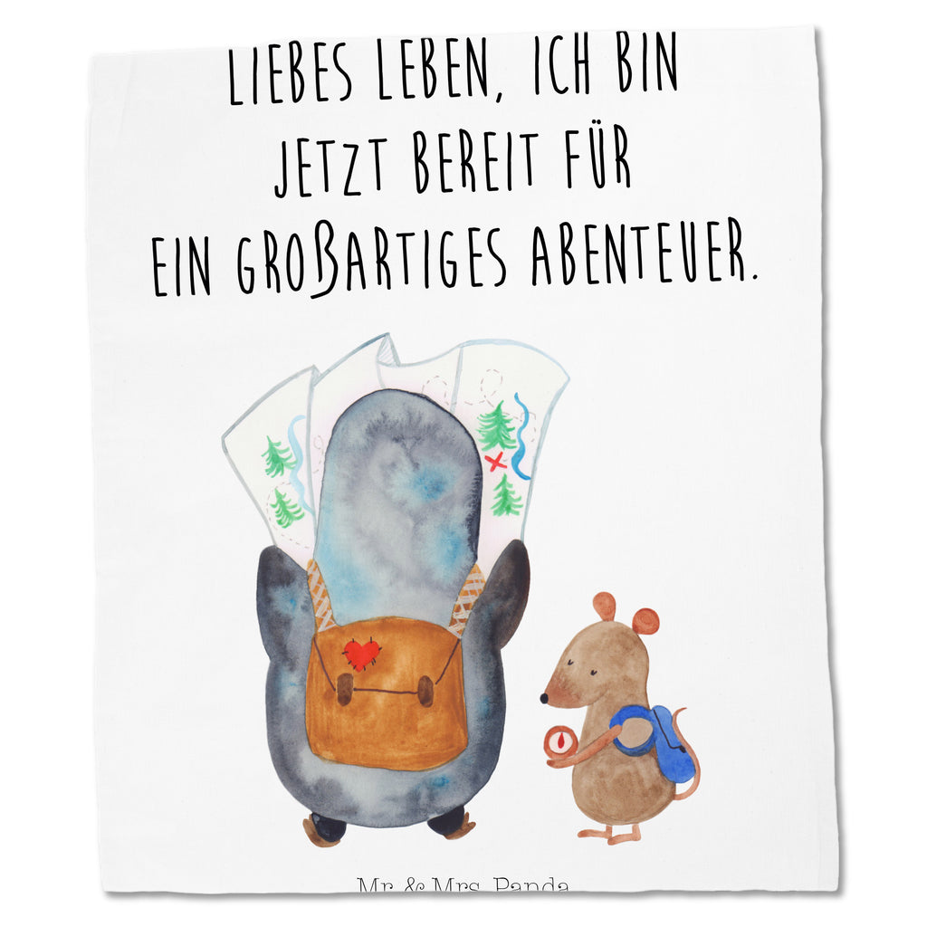 Tragetasche Pinguin & Maus Wanderer Beuteltasche, Beutel, Einkaufstasche, Jutebeutel, Stoffbeutel, Pinguin, Pinguine, Abenteurer, Abenteuer, Roadtrip, Ausflug, Wanderlust, wandern