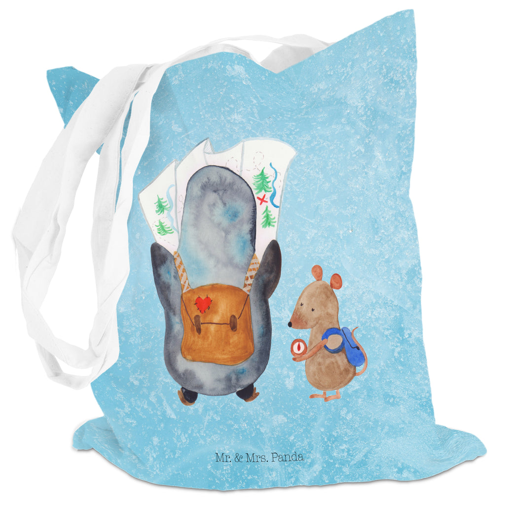 Tragetasche Pinguin & Maus Wanderer Beuteltasche, Beutel, Einkaufstasche, Jutebeutel, Stoffbeutel, Pinguin, Pinguine, Abenteurer, Abenteuer, Roadtrip, Ausflug, Wanderlust, wandern