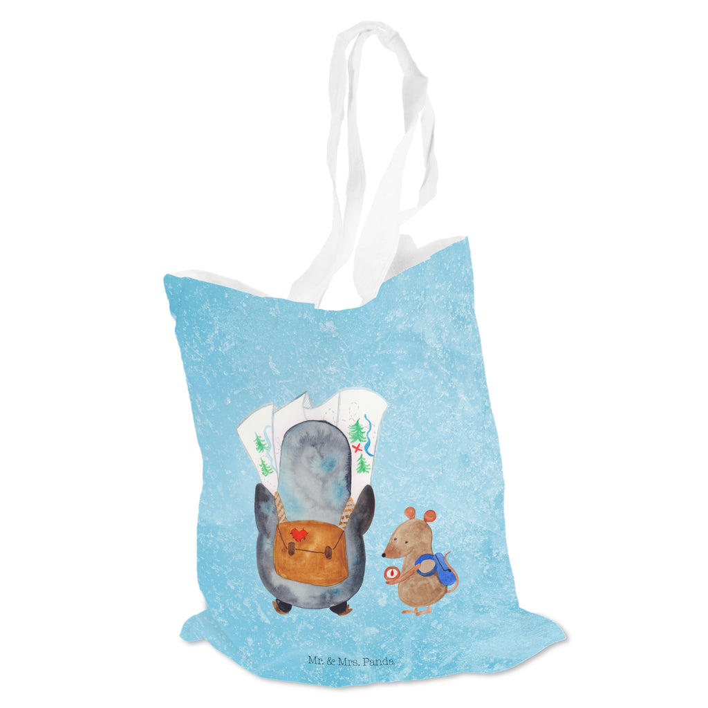 Tragetasche Pinguin & Maus Wanderer Beuteltasche, Beutel, Einkaufstasche, Jutebeutel, Stoffbeutel, Pinguin, Pinguine, Abenteurer, Abenteuer, Roadtrip, Ausflug, Wanderlust, wandern