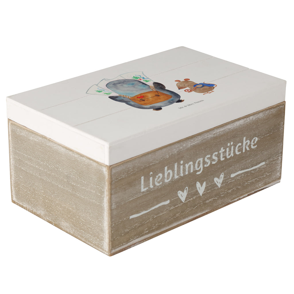 Holzkiste Pinguin & Maus Wanderer Holzkiste, Kiste, Schatzkiste, Truhe, Schatulle, XXL, Erinnerungsbox, Erinnerungskiste, Dekokiste, Aufbewahrungsbox, Pinguin, Pinguine, Abenteurer, Abenteuer, Roadtrip, Ausflug, Wanderlust, wandern