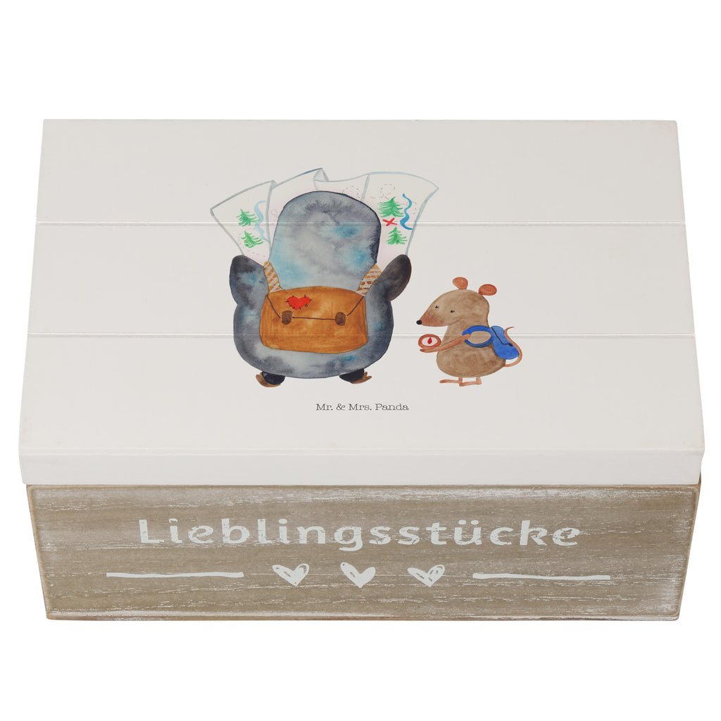 Holzkiste Pinguin & Maus Wanderer Holzkiste, Kiste, Schatzkiste, Truhe, Schatulle, XXL, Erinnerungsbox, Erinnerungskiste, Dekokiste, Aufbewahrungsbox, Pinguin, Pinguine, Abenteurer, Abenteuer, Roadtrip, Ausflug, Wanderlust, wandern