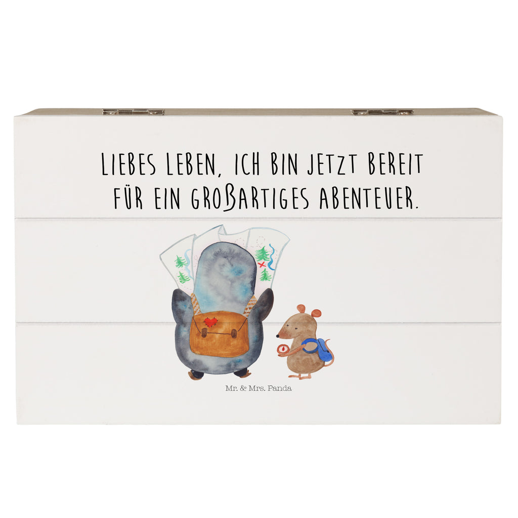 Holzkiste Pinguin & Maus Wanderer Holzkiste, Kiste, Schatzkiste, Truhe, Schatulle, XXL, Erinnerungsbox, Erinnerungskiste, Dekokiste, Aufbewahrungsbox, Pinguin, Pinguine, Abenteurer, Abenteuer, Roadtrip, Ausflug, Wanderlust, wandern