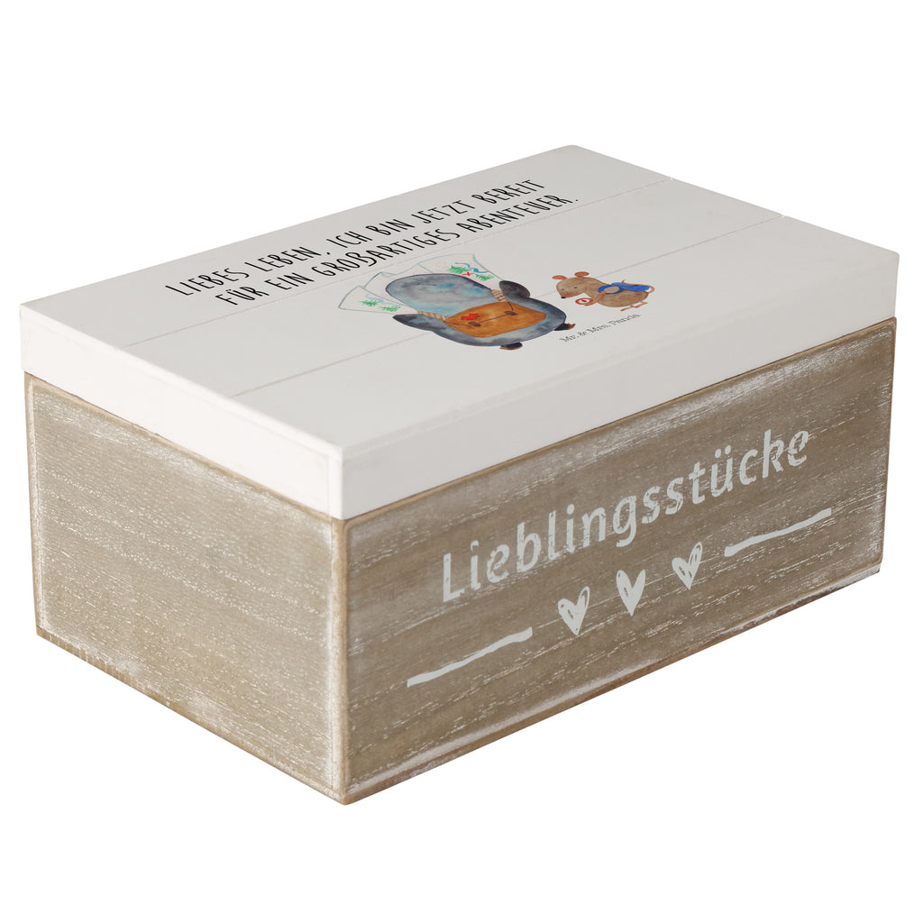 Holzkiste Pinguin & Maus Wanderer Holzkiste, Kiste, Schatzkiste, Truhe, Schatulle, XXL, Erinnerungsbox, Erinnerungskiste, Dekokiste, Aufbewahrungsbox, Pinguin, Pinguine, Abenteurer, Abenteuer, Roadtrip, Ausflug, Wanderlust, wandern