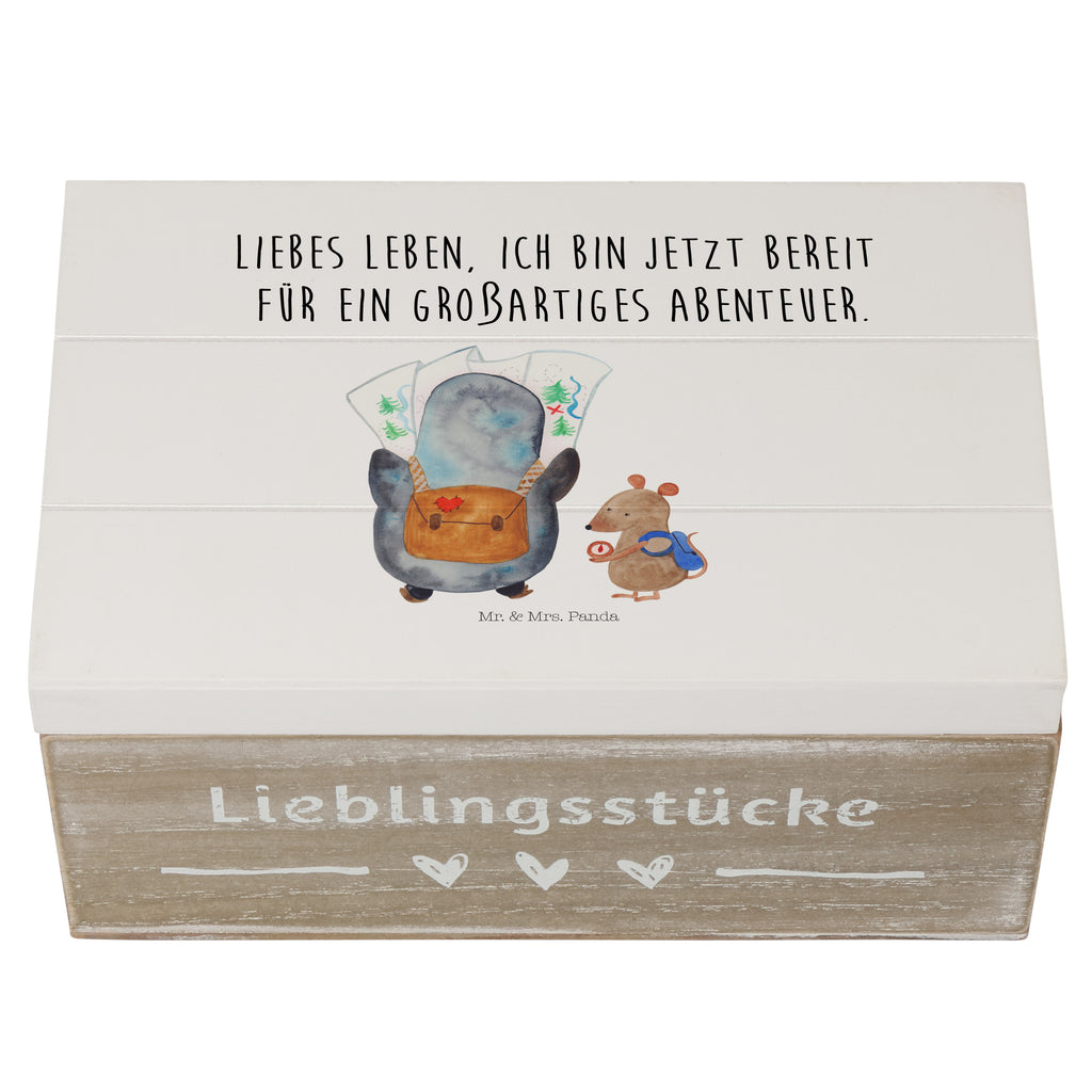 Holzkiste Pinguin & Maus Wanderer Holzkiste, Kiste, Schatzkiste, Truhe, Schatulle, XXL, Erinnerungsbox, Erinnerungskiste, Dekokiste, Aufbewahrungsbox, Pinguin, Pinguine, Abenteurer, Abenteuer, Roadtrip, Ausflug, Wanderlust, wandern