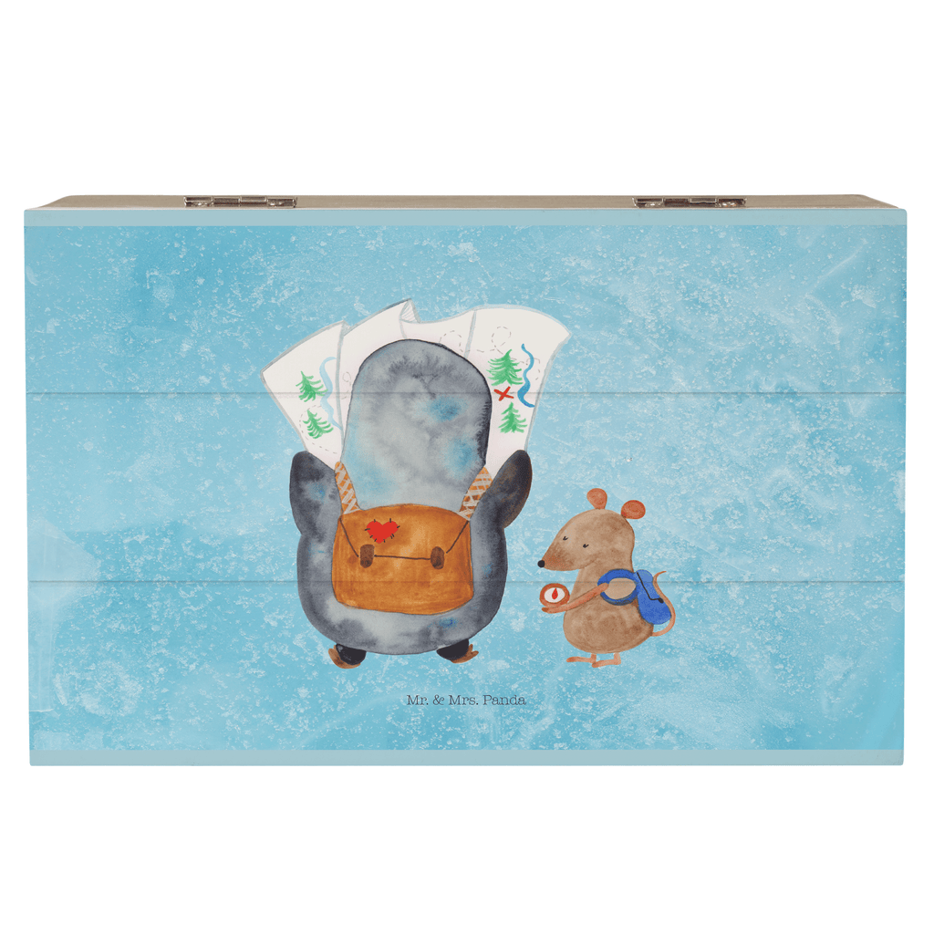 Holzkiste Pinguin & Maus Wanderer Holzkiste, Kiste, Schatzkiste, Truhe, Schatulle, XXL, Erinnerungsbox, Erinnerungskiste, Dekokiste, Aufbewahrungsbox, Pinguin, Pinguine, Abenteurer, Abenteuer, Roadtrip, Ausflug, Wanderlust, wandern