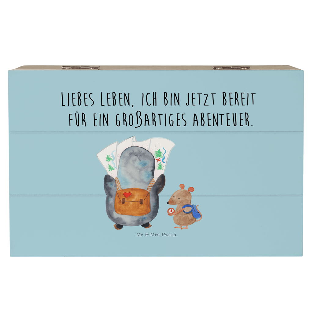 Holzkiste Pinguin & Maus Wanderer Holzkiste, Kiste, Schatzkiste, Truhe, Schatulle, XXL, Erinnerungsbox, Erinnerungskiste, Dekokiste, Aufbewahrungsbox, Pinguin, Pinguine, Abenteurer, Abenteuer, Roadtrip, Ausflug, Wanderlust, wandern