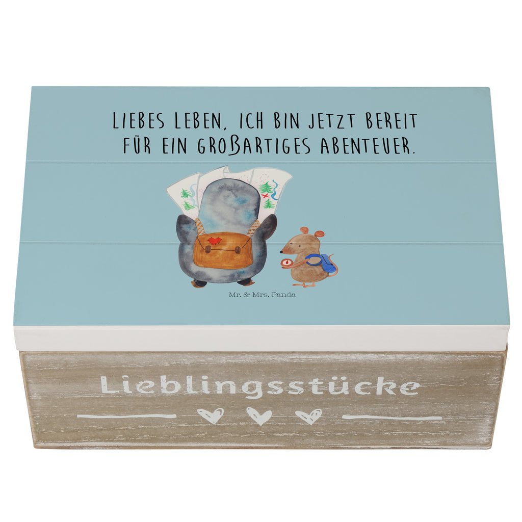 Holzkiste Pinguin & Maus Wanderer Holzkiste, Kiste, Schatzkiste, Truhe, Schatulle, XXL, Erinnerungsbox, Erinnerungskiste, Dekokiste, Aufbewahrungsbox, Pinguin, Pinguine, Abenteurer, Abenteuer, Roadtrip, Ausflug, Wanderlust, wandern