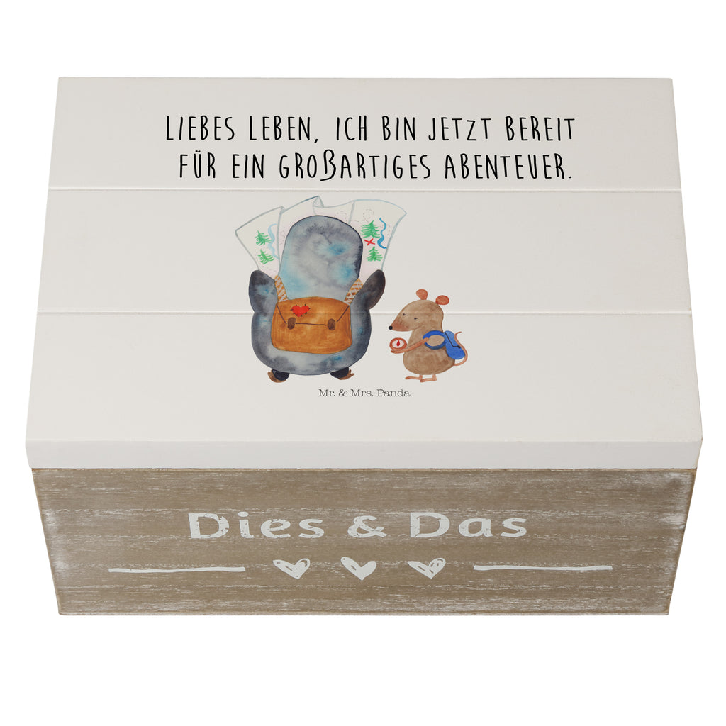 Holzkiste Pinguin & Maus Wanderer Holzkiste, Kiste, Schatzkiste, Truhe, Schatulle, XXL, Erinnerungsbox, Erinnerungskiste, Dekokiste, Aufbewahrungsbox, Pinguin, Pinguine, Abenteurer, Abenteuer, Roadtrip, Ausflug, Wanderlust, wandern