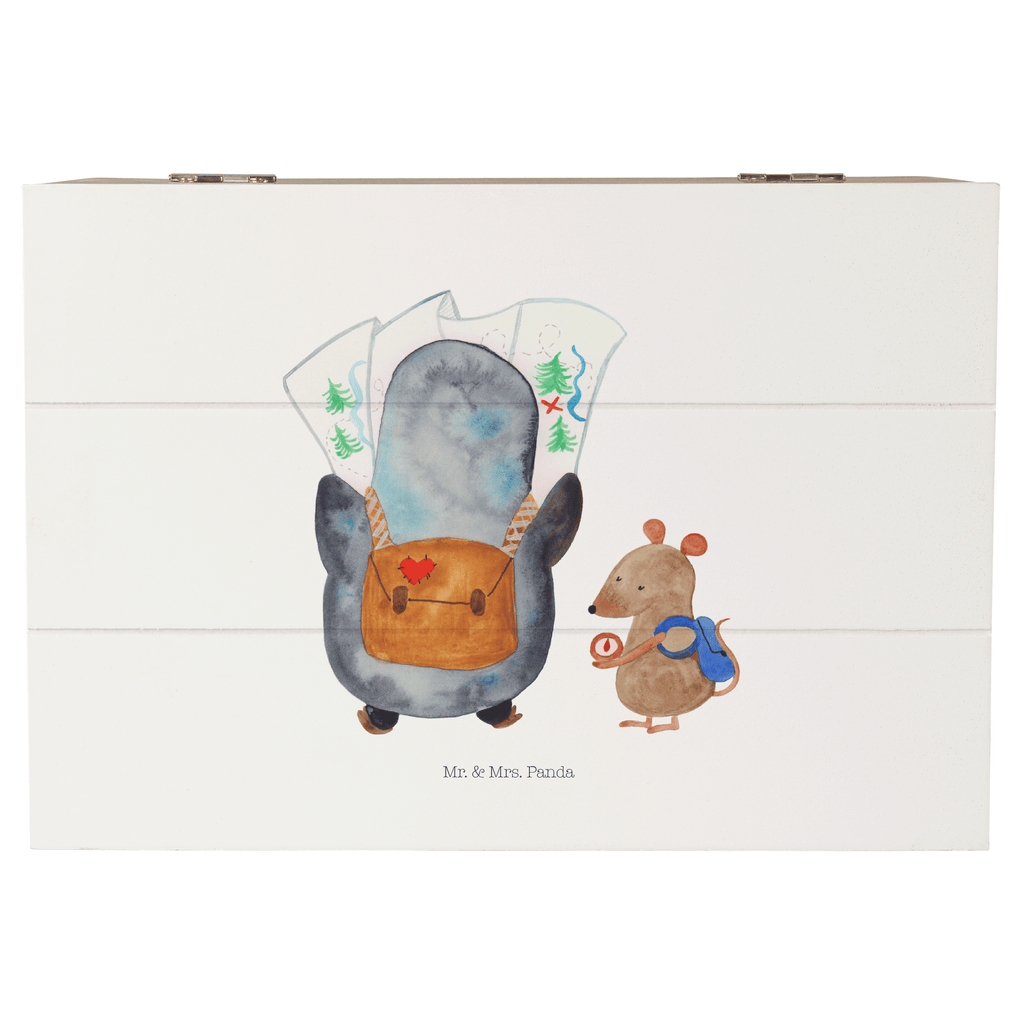Holzkiste Pinguin & Maus Wanderer Holzkiste, Kiste, Schatzkiste, Truhe, Schatulle, XXL, Erinnerungsbox, Erinnerungskiste, Dekokiste, Aufbewahrungsbox, Pinguin, Pinguine, Abenteurer, Abenteuer, Roadtrip, Ausflug, Wanderlust, wandern