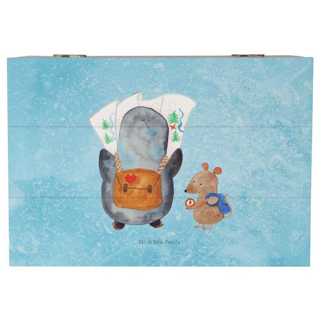 Holzkiste Pinguin & Maus Wanderer Holzkiste, Kiste, Schatzkiste, Truhe, Schatulle, XXL, Erinnerungsbox, Erinnerungskiste, Dekokiste, Aufbewahrungsbox, Pinguin, Pinguine, Abenteurer, Abenteuer, Roadtrip, Ausflug, Wanderlust, wandern