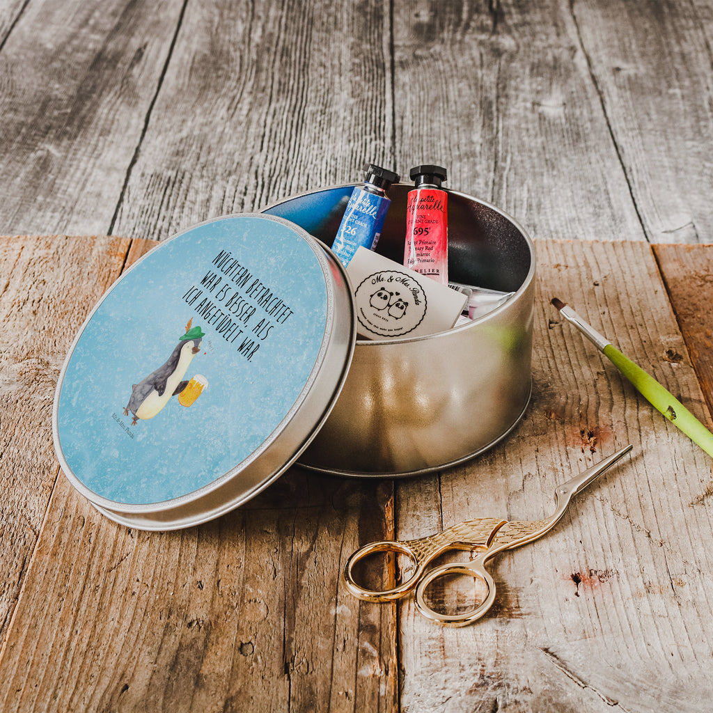 Blechdose rund Pinguin Bier Metalldose, Keksdose, Dose, Vorratsdose, Geschenkbox, Pinguin, Pinguine, Bier, Oktoberfest