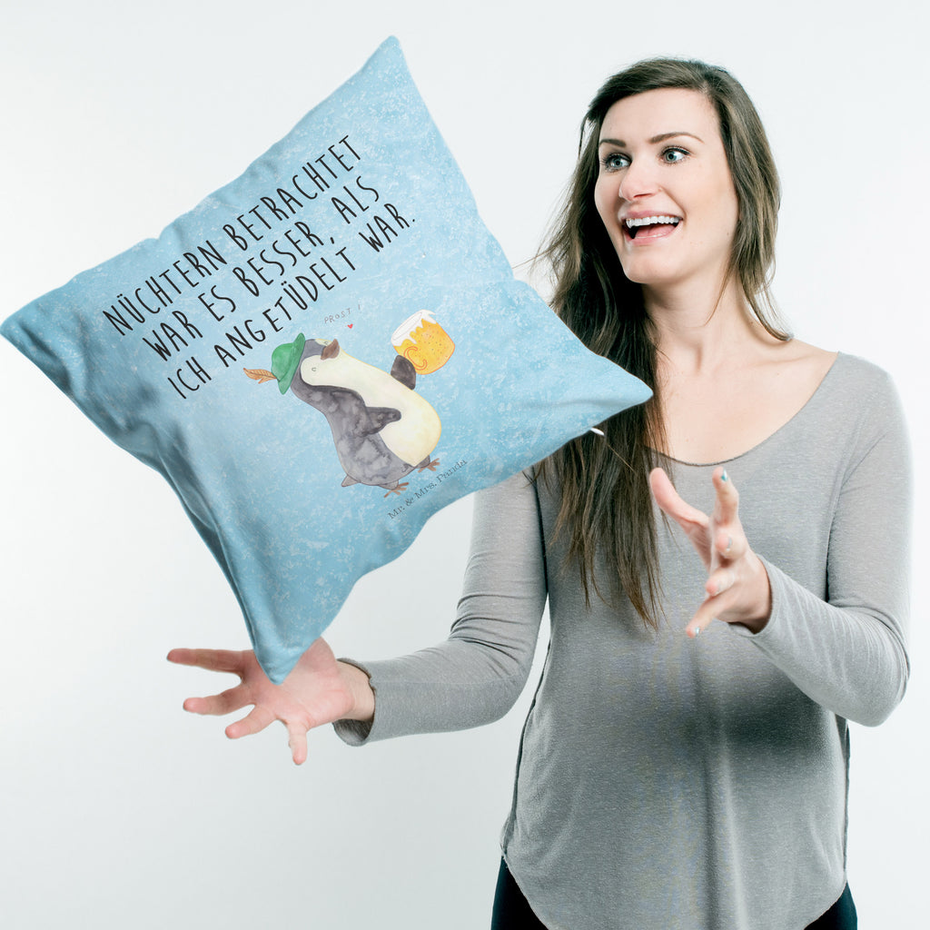 40x40 Kissen Pinguin Bier Kissenhülle, Kopfkissen, Sofakissen, Dekokissen, Motivkissen, Pinguin, Pinguine, Bier, Oktoberfest
