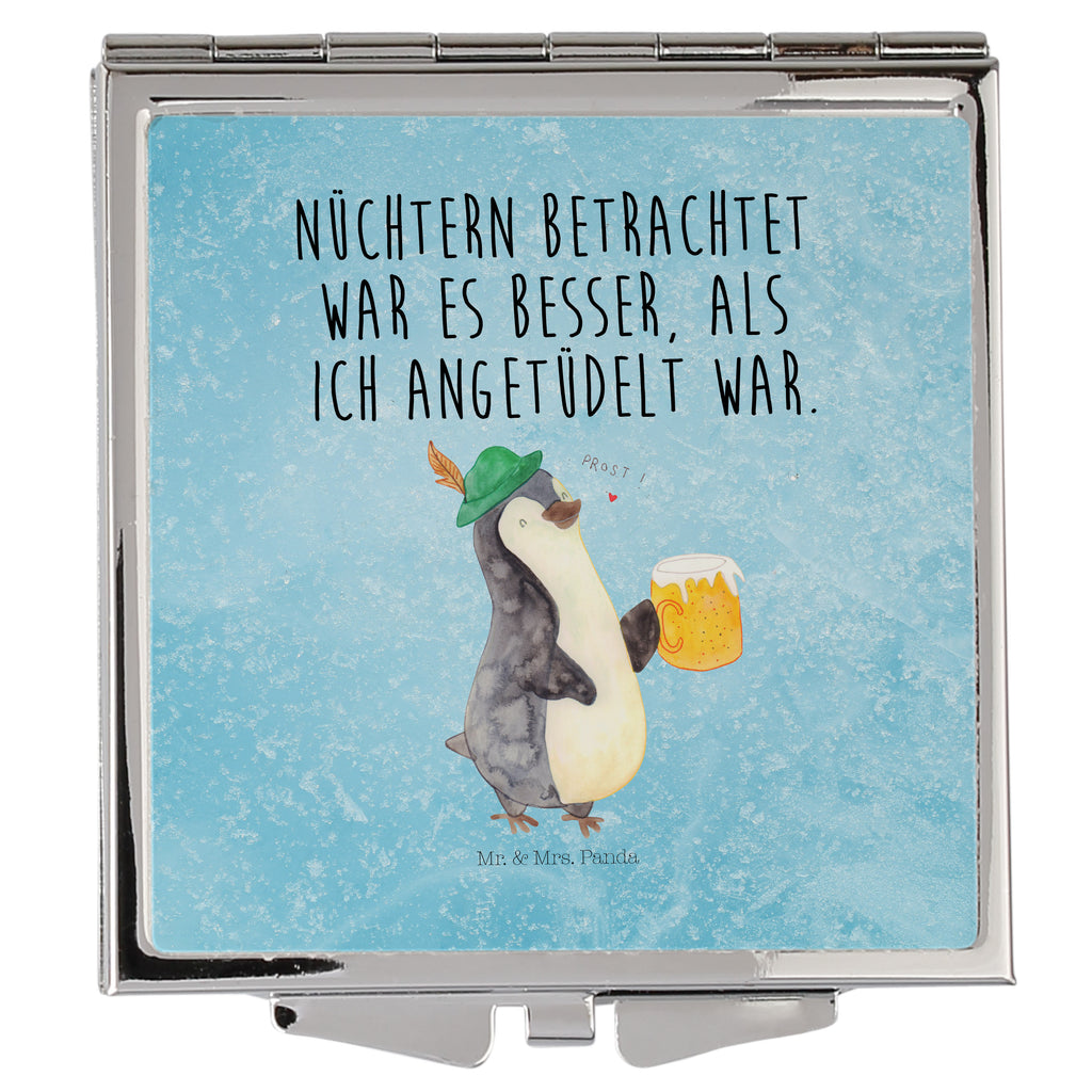 Handtaschenspiegel quadratisch Pinguin Bier Spiegel, Handtasche, Quadrat, silber, schminken, Schminkspiegel, Pinguin, Pinguine, Bier, Oktoberfest