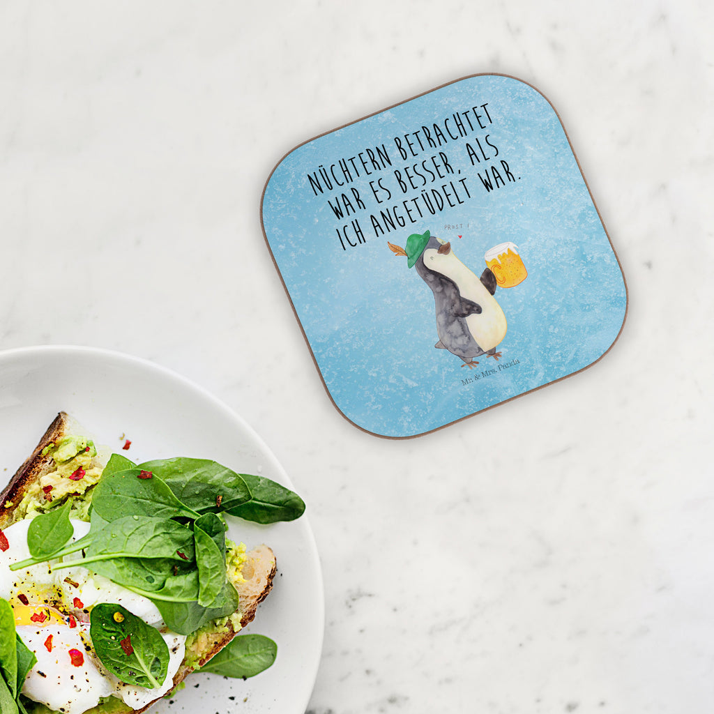 Quadratische Untersetzer Pinguin Bier Bierdeckel, Glasuntersetzer, Untersetzer Gläser, Getränkeuntersetzer, Pinguin, Pinguine, Bier, Oktoberfest