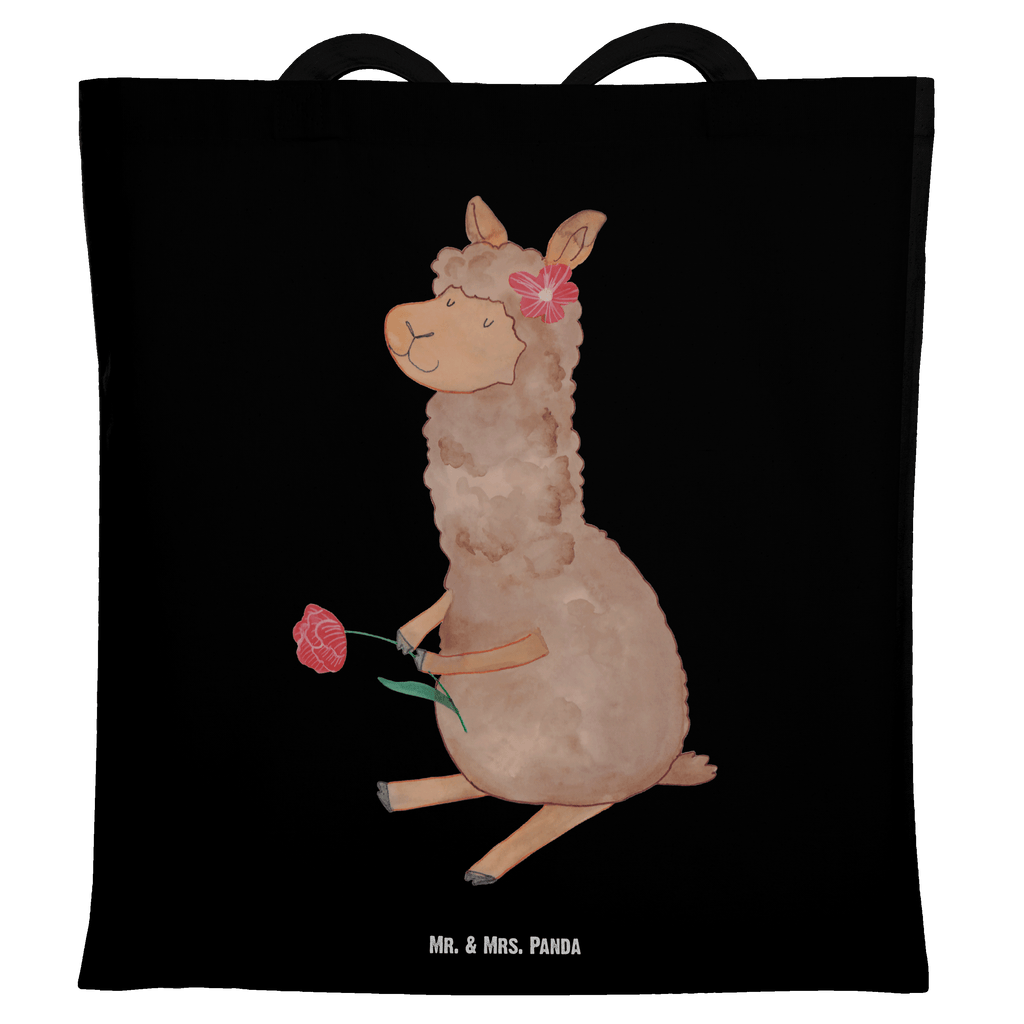 Tragetasche Alpaka Blume Beuteltasche, Beutel, Einkaufstasche, Jutebeutel, Stoffbeutel, Alpaka, Lama, Blume, Lamas, Alpaka Zitat, Alpaka Spruch, Alpaka Dekor, Alpaka Geschenk, Alpaka Dekoration, Alpaka Witz, Motiv Alpaka