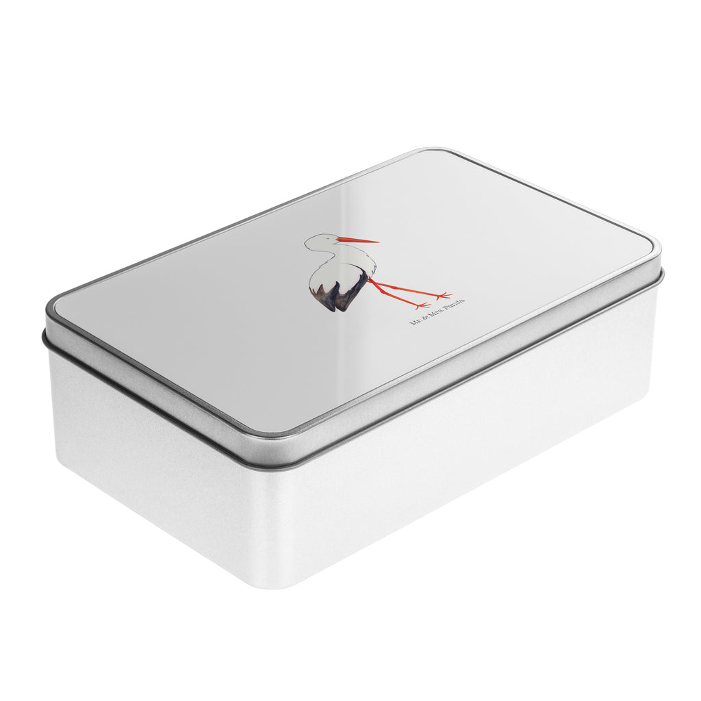 Metalldose rechteckig Storch Blechdose, Metalldose, Blechbox, Container, Keksdose, Vorratsdose, Vorratsbox, Döschen, Versperbox, Vesperdose, Aufbewahrungsdose, Aufbewahrungsbox, Aluminiumdose, Dose, Tiermotive, Gute Laune, lustige Sprüche, Tiere, Storch, Störche, Schwangerschaft, Geburt, Mutter, Mütter, Mutter werden, Schwanger, Babybauch, Baby