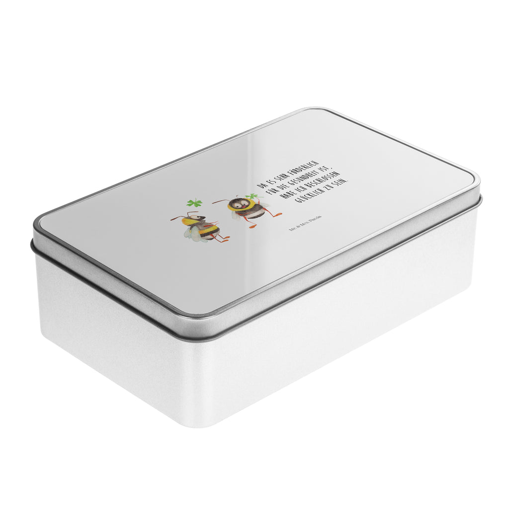 Metalldose rechteckig Hummeln mit Kleeblatt Blechdose, Metalldose, Blechbox, Container, Keksdose, Vorratsdose, Vorratsbox, Döschen, Versperbox, Vesperdose, Aufbewahrungsdose, Aufbewahrungsbox, Aluminiumdose, Dose, Tiermotive, Gute Laune, lustige Sprüche, Tiere, Hummel, Biene, Spruch positiv, Biene Deko, Spruch schön, glücklich sein, glücklich werden, Spruch fröhlich