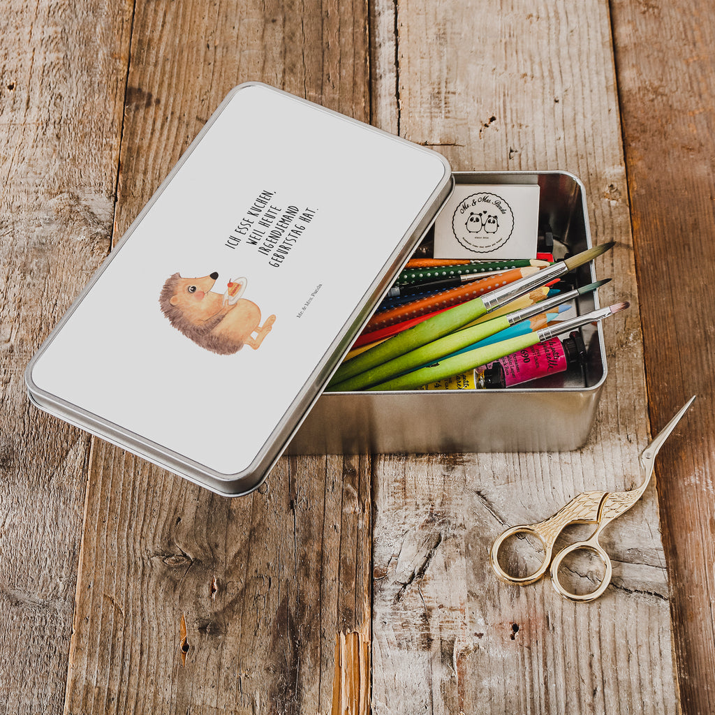 Metalldose rechteckig Igel mit Kuchenstück Blechdose, Metalldose, Blechbox, Container, Keksdose, Vorratsdose, Vorratsbox, Döschen, Versperbox, Vesperdose, Aufbewahrungsdose, Aufbewahrungsbox, Aluminiumdose, Dose, süße Tiermotive, gute Laune, lustige Sprüche, Tiere, Igel, Essen Spruch, Kuchen, Backen Geschenk, Kuchen backen, Einladung Party, Geburtstagskuchen, Torte