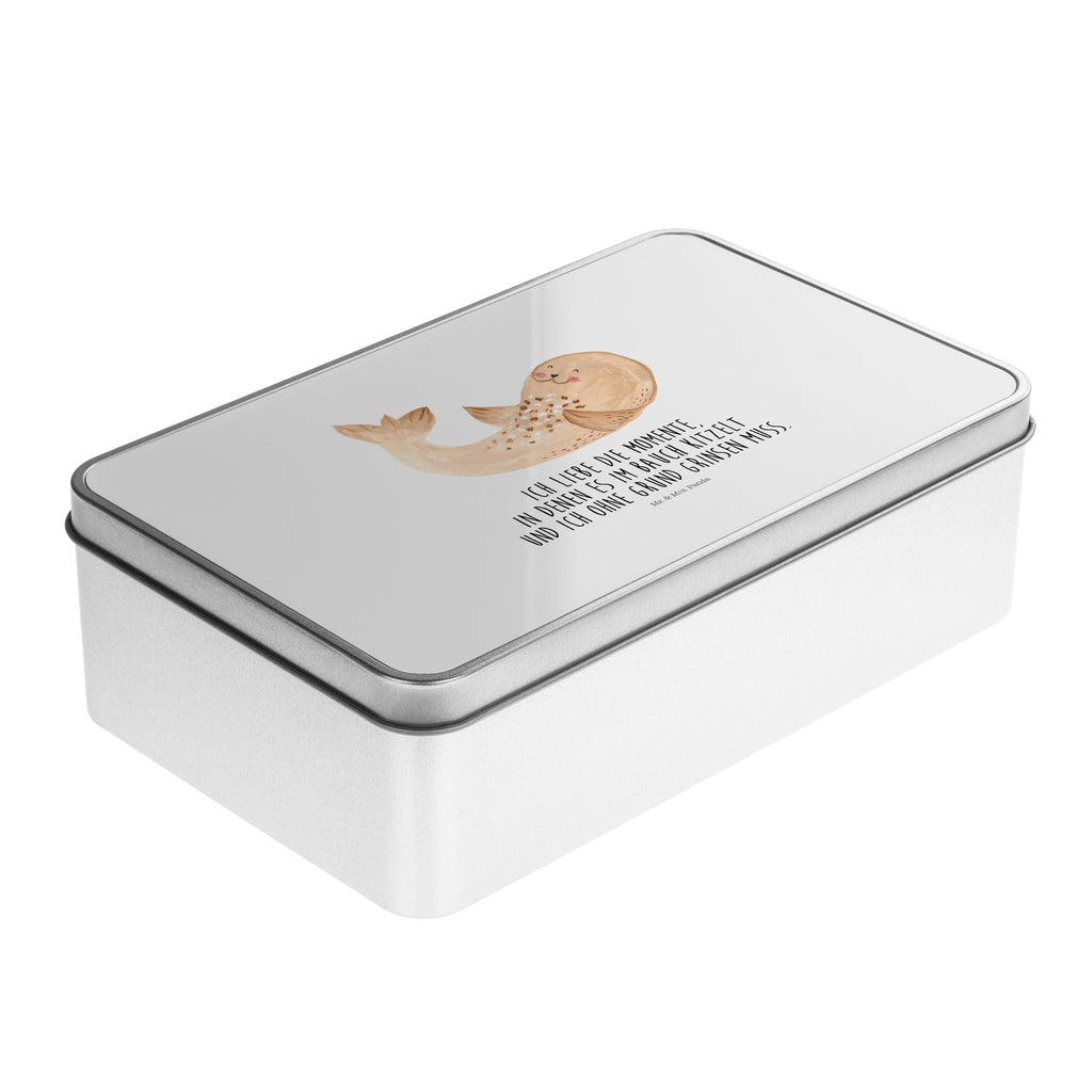 Metalldose rechteckig Robbe liegend Blechdose, Metalldose, Blechbox, Container, Keksdose, Vorratsdose, Vorratsbox, Döschen, Versperbox, Vesperdose, Aufbewahrungsdose, Aufbewahrungsbox, Aluminiumdose, Dose, Tiermotive, Gute Laune, lustige Sprüche, Tiere, Robbe, Robben, Seehund, Strand, Meerestier, Ostsee, Nordsee, Lachen, Freude