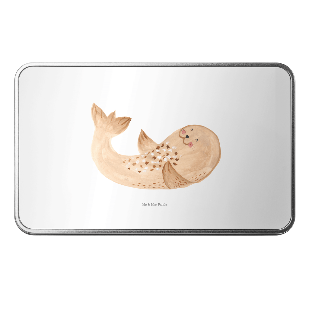 Metalldose rechteckig Robbe liegend Blechdose, Metalldose, Blechbox, Container, Keksdose, Vorratsdose, Vorratsbox, Döschen, Versperbox, Vesperdose, Aufbewahrungsdose, Aufbewahrungsbox, Aluminiumdose, Dose, Tiermotive, Gute Laune, lustige Sprüche, Tiere, Robbe, Robben, Seehund, Strand, Meerestier, Ostsee, Nordsee, Lachen, Freude