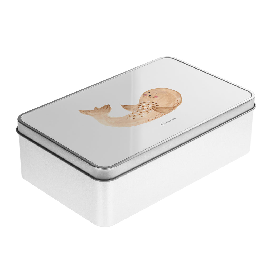 Metalldose rechteckig Robbe liegend Blechdose, Metalldose, Blechbox, Container, Keksdose, Vorratsdose, Vorratsbox, Döschen, Versperbox, Vesperdose, Aufbewahrungsdose, Aufbewahrungsbox, Aluminiumdose, Dose, Tiermotive, Gute Laune, lustige Sprüche, Tiere, Robbe, Robben, Seehund, Strand, Meerestier, Ostsee, Nordsee, Lachen, Freude