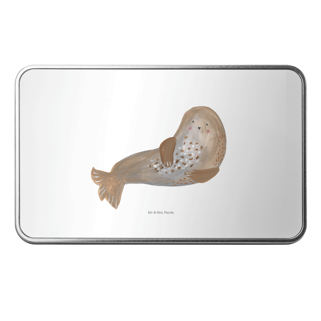 Metalldose rechteckig Robbe lachend Blechdose, Metalldose, Blechbox, Container, Keksdose, Vorratsdose, Vorratsbox, Döschen, Versperbox, Vesperdose, Aufbewahrungsdose, Aufbewahrungsbox, Aluminiumdose, Dose, Tiermotive, Gute Laune, lustige Sprüche, Tiere, Robbe, Robben, Seehund, Strand, Meerestier, Ostsee, Nordsee