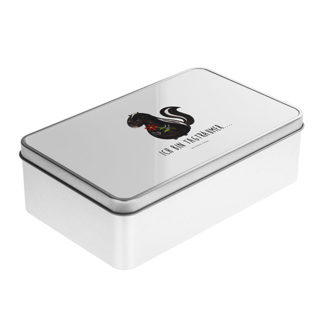 Metalldose rechteckig Stinktier Blume Blechdose, Metalldose, Blechbox, Container, Keksdose, Vorratsdose, Vorratsbox, Döschen, Versperbox, Vesperdose, Aufbewahrungsdose, Aufbewahrungsbox, Aluminiumdose, Dose, Stinktier, Skunk, Wildtier, Raubtier, Stinker, Stinki, Tagträumer, verträumt, Dreams, Träume