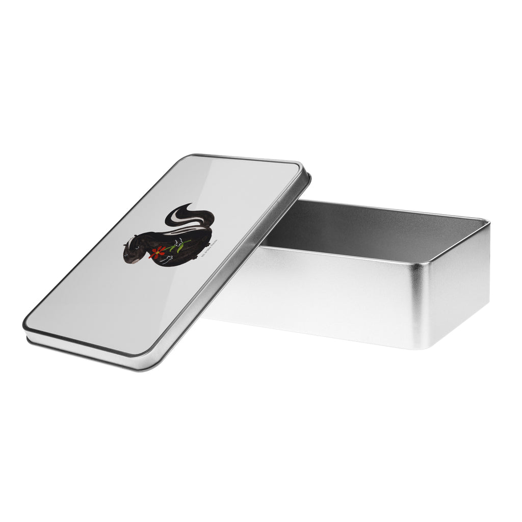 Metalldose rechteckig Stinktier Blume Blechdose, Metalldose, Blechbox, Container, Keksdose, Vorratsdose, Vorratsbox, Döschen, Versperbox, Vesperdose, Aufbewahrungsdose, Aufbewahrungsbox, Aluminiumdose, Dose, Stinktier, Skunk, Wildtier, Raubtier, Stinker, Stinki, Tagträumer, verträumt, Dreams, Träume