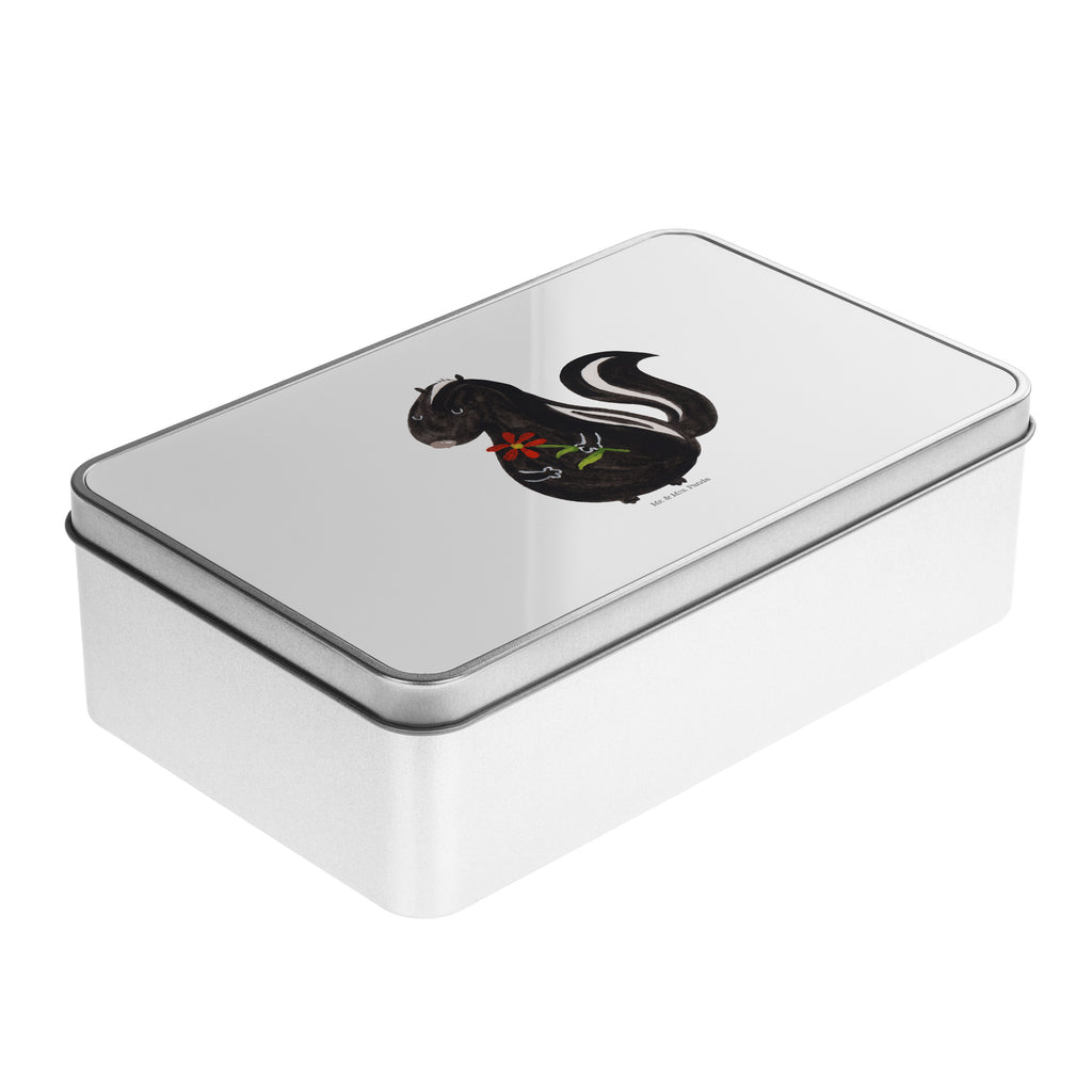 Metalldose rechteckig Stinktier Blume Blechdose, Metalldose, Blechbox, Container, Keksdose, Vorratsdose, Vorratsbox, Döschen, Versperbox, Vesperdose, Aufbewahrungsdose, Aufbewahrungsbox, Aluminiumdose, Dose, Stinktier, Skunk, Wildtier, Raubtier, Stinker, Stinki, Tagträumer, verträumt, Dreams, Träume