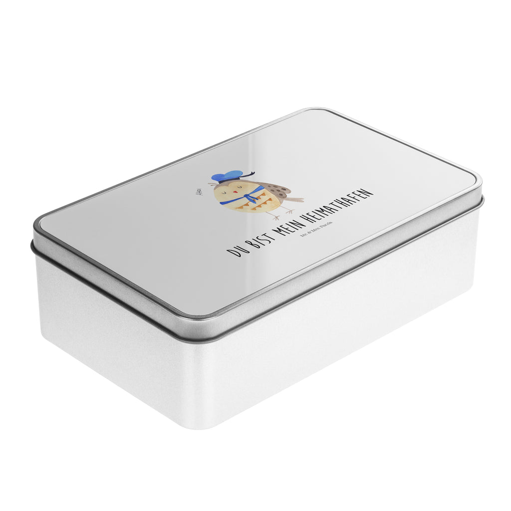 Metalldose rechteckig Eule Matrosen Blechdose, Metalldose, Blechbox, Container, Keksdose, Vorratsdose, Vorratsbox, Döschen, Versperbox, Vesperdose, Aufbewahrungsdose, Aufbewahrungsbox, Aluminiumdose, Dose, Eule, Eule Spruch, Eule Deko, Owl, Wortspiel lustig, Matrose, Freundin, Ehe, Seefahrer, Heimathafen, Hochzeitstag Geschenk