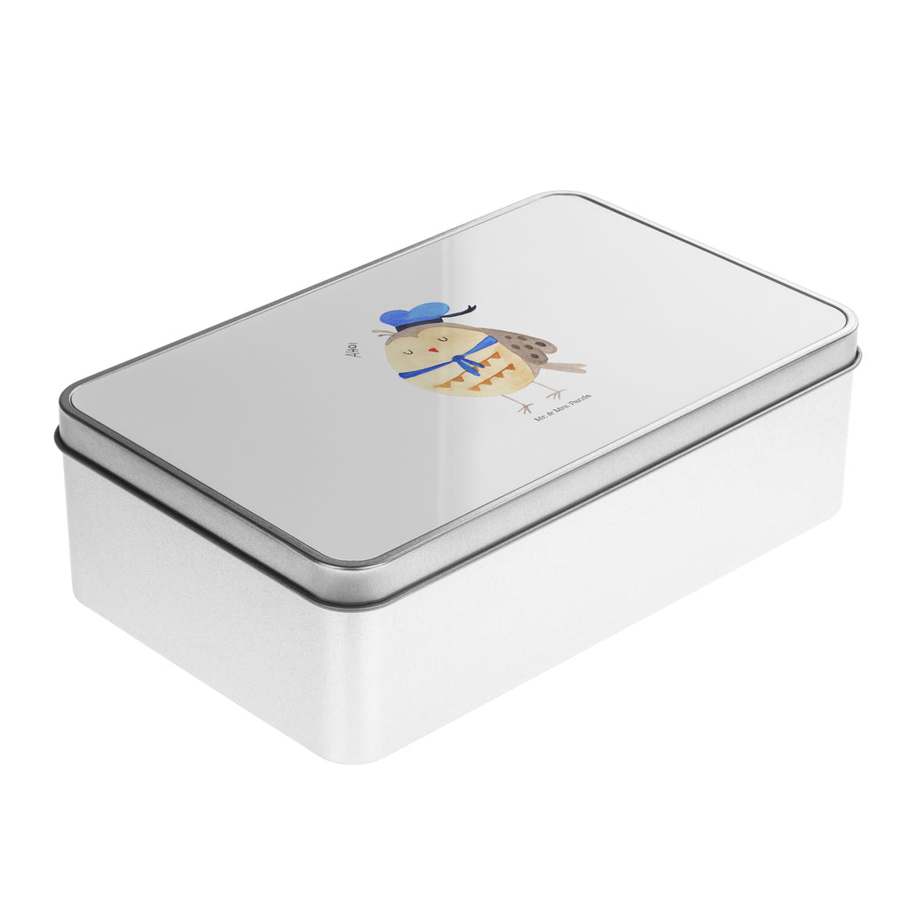Metalldose rechteckig Eule Matrosen Blechdose, Metalldose, Blechbox, Container, Keksdose, Vorratsdose, Vorratsbox, Döschen, Versperbox, Vesperdose, Aufbewahrungsdose, Aufbewahrungsbox, Aluminiumdose, Dose, Eule, Eule Spruch, Eule Deko, Owl, Wortspiel lustig, Matrose, Freundin, Ehe, Seefahrer, Heimathafen, Hochzeitstag Geschenk
