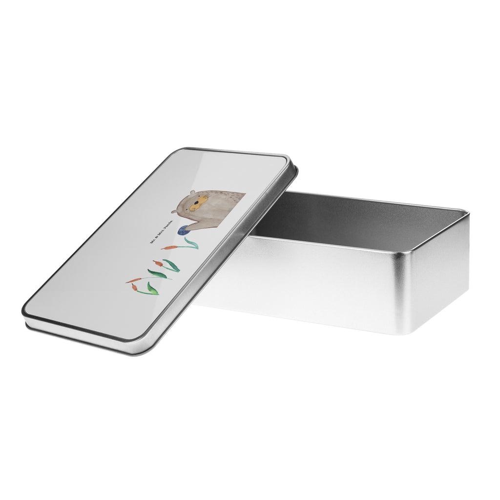 Metalldose rechteckig Otter mit Stein Blechdose, Metalldose, Blechbox, Container, Keksdose, Vorratsdose, Vorratsbox, Döschen, Versperbox, Vesperdose, Aufbewahrungsdose, Aufbewahrungsbox, Aluminiumdose, Dose, Otter, Fischotter, Seeotter, Otter Seeotter See Otter