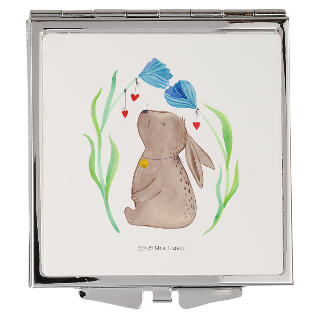 Handtaschenspiegel quadratisch Hase Blume Spiegel, Handtasche, Quadrat, silber, schminken, Schminkspiegel, Ostern, Osterhase, Ostergeschenke, Osternest, Osterdeko, Geschenk zu Ostern, Hase, Kaninchen, Kind, Taufe, Taufgeschenk, Geburt, Schwangerschaft, erstes Kind, Kindergeburtstag, Geburtstag, Hoffnung, Träume