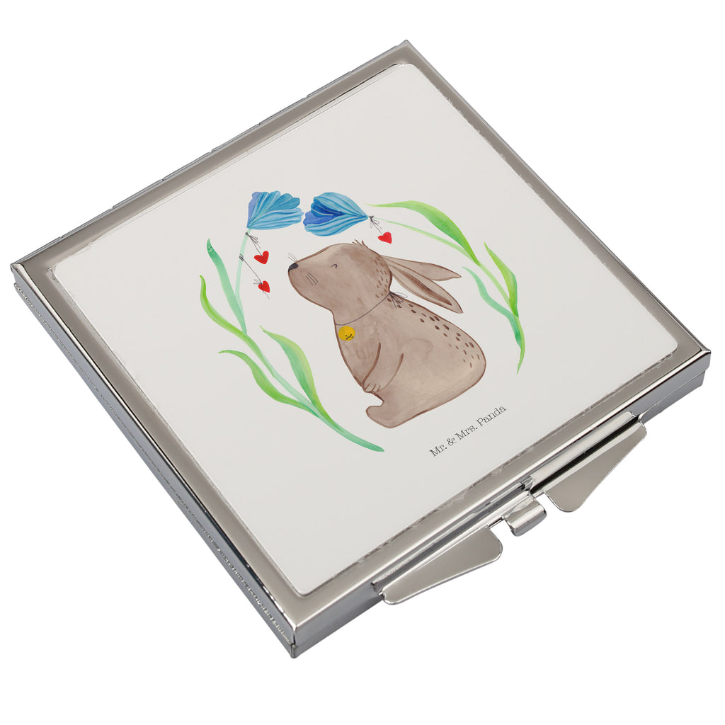 Handtaschenspiegel quadratisch Hase Blume Spiegel, Handtasche, Quadrat, silber, schminken, Schminkspiegel, Ostern, Osterhase, Ostergeschenke, Osternest, Osterdeko, Geschenk zu Ostern, Hase, Kaninchen, Kind, Taufe, Taufgeschenk, Geburt, Schwangerschaft, erstes Kind, Kindergeburtstag, Geburtstag, Hoffnung, Träume