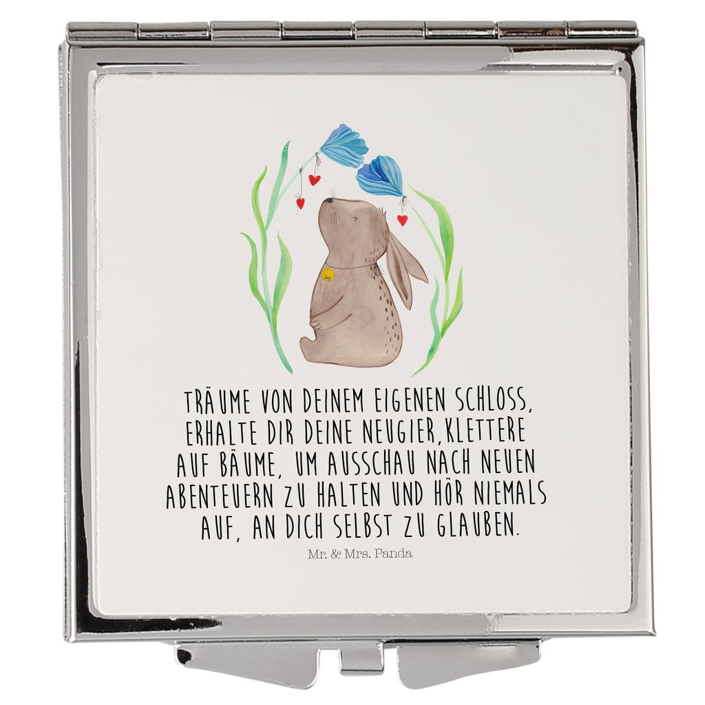 Handtaschenspiegel quadratisch Hase Blume Spiegel, Handtasche, Quadrat, silber, schminken, Schminkspiegel, Ostern, Osterhase, Ostergeschenke, Osternest, Osterdeko, Geschenk zu Ostern, Hase, Kaninchen, Kind, Taufe, Taufgeschenk, Geburt, Schwangerschaft, erstes Kind, Kindergeburtstag, Geburtstag, Hoffnung, Träume