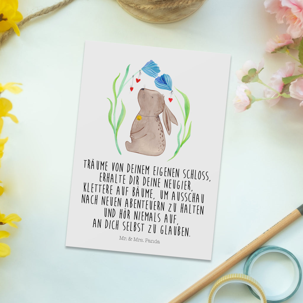 Postkarte Hase Blume Geschenkkarte, Grußkarte, Karte, Einladung, Ansichtskarte, Geburtstagskarte, Einladungskarte, Dankeskarte, Ostern, Osterhase, Ostergeschenke, Osternest, Osterdeko, Geschenk zu Ostern, Hase, Kaninchen, Kind, Taufe, Taufgeschenk, Geburt, Schwangerschaft, erstes Kind, Kindergeburtstag, Geburtstag, Hoffnung, Träume