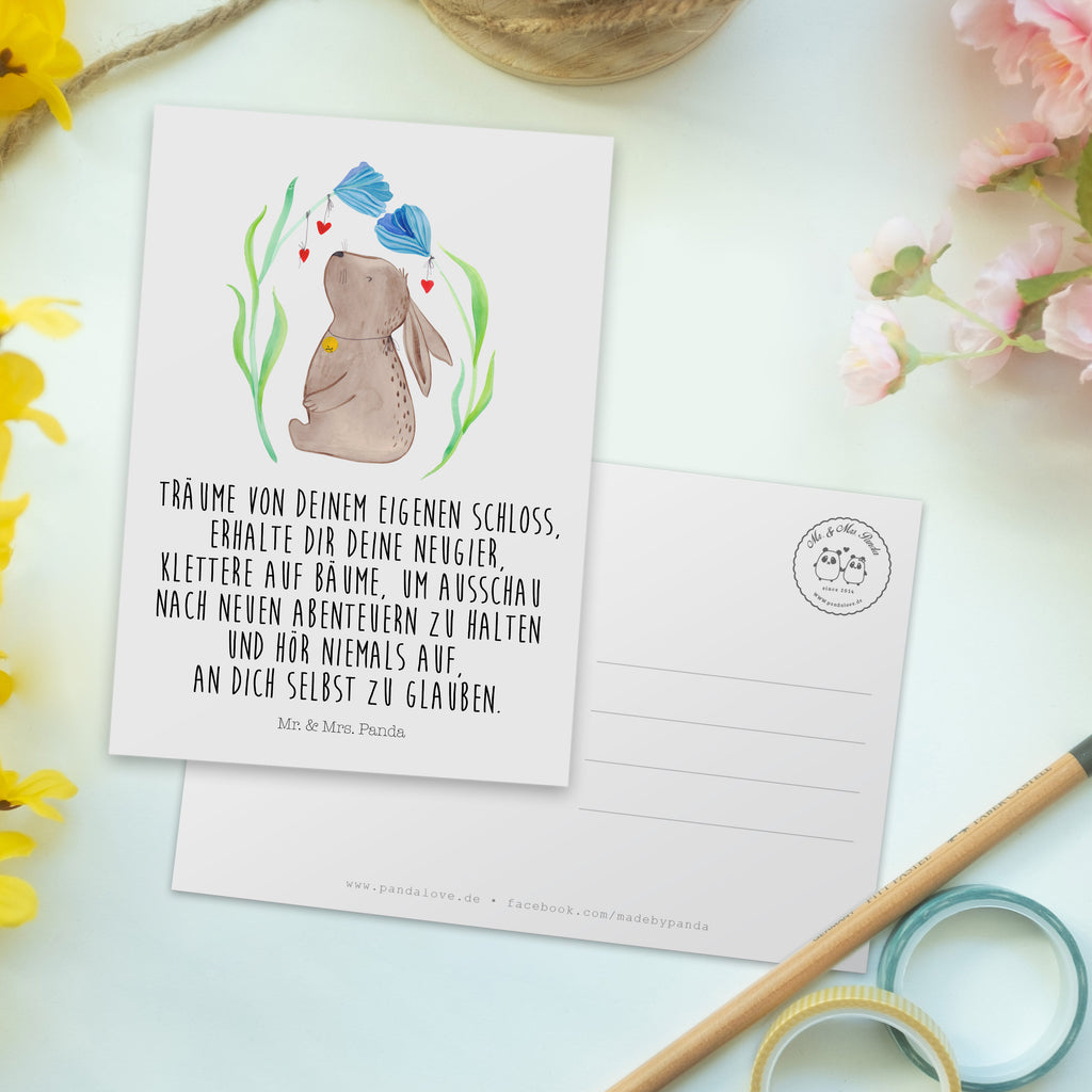 Postkarte Hase Blume Geschenkkarte, Grußkarte, Karte, Einladung, Ansichtskarte, Geburtstagskarte, Einladungskarte, Dankeskarte, Ostern, Osterhase, Ostergeschenke, Osternest, Osterdeko, Geschenk zu Ostern, Hase, Kaninchen, Kind, Taufe, Taufgeschenk, Geburt, Schwangerschaft, erstes Kind, Kindergeburtstag, Geburtstag, Hoffnung, Träume