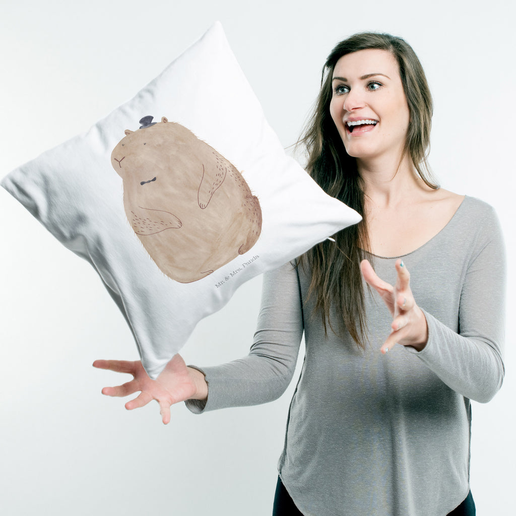 40x40 Kissen Murmeltier Kissenhülle, Kopfkissen, Sofakissen, Dekokissen, Motivkissen, Tiermotive, Gute Laune, lustige Sprüche, Tiere, Murmeltier, Knigge, Fröhlichkeit, Freundlichkeit, Respekt, Anstand