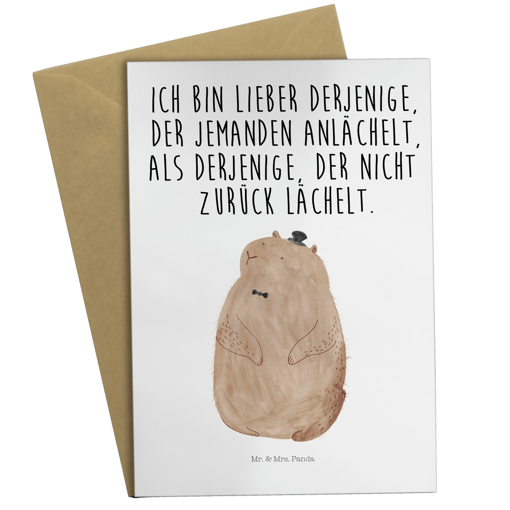 Grußkarte Murmeltier Klappkarte, Einladungskarte, Glückwunschkarte, Hochzeitskarte, Geburtstagskarte, Karte, Tiermotive, Gute Laune, lustige Sprüche, Tiere, Murmeltier, Knigge, Fröhlichkeit, Freundlichkeit, Respekt, Anstand