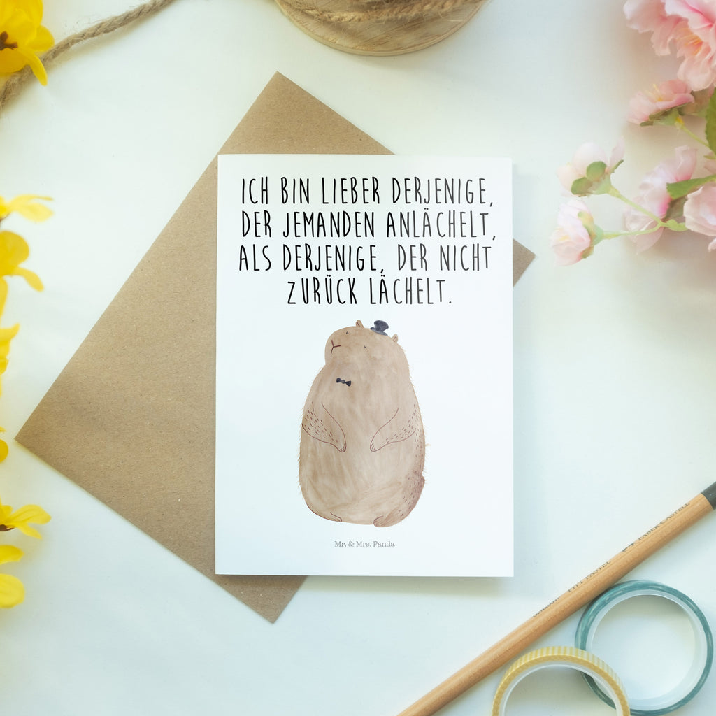 Grußkarte Murmeltier Klappkarte, Einladungskarte, Glückwunschkarte, Hochzeitskarte, Geburtstagskarte, Karte, Tiermotive, Gute Laune, lustige Sprüche, Tiere, Murmeltier, Knigge, Fröhlichkeit, Freundlichkeit, Respekt, Anstand