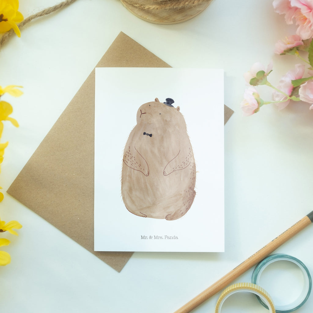 Grußkarte Murmeltier Klappkarte, Einladungskarte, Glückwunschkarte, Hochzeitskarte, Geburtstagskarte, Karte, Tiermotive, Gute Laune, lustige Sprüche, Tiere, Murmeltier, Knigge, Fröhlichkeit, Freundlichkeit, Respekt, Anstand