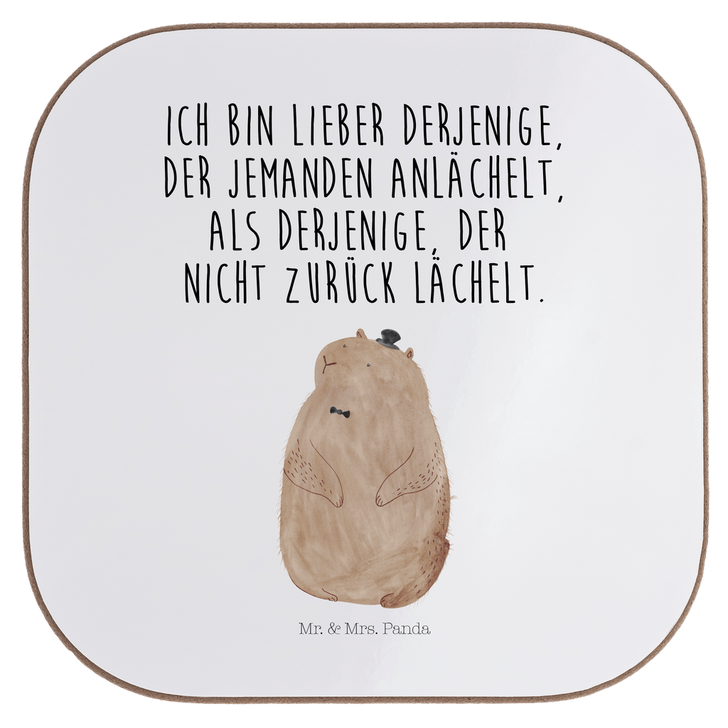 Quadratische Untersetzer Murmeltier Bierdeckel, Glasuntersetzer, Untersetzer Gläser, Getränkeuntersetzer, Tiermotive, Gute Laune, lustige Sprüche, Tiere, Murmeltier, Knigge, Fröhlichkeit, Freundlichkeit, Respekt, Anstand