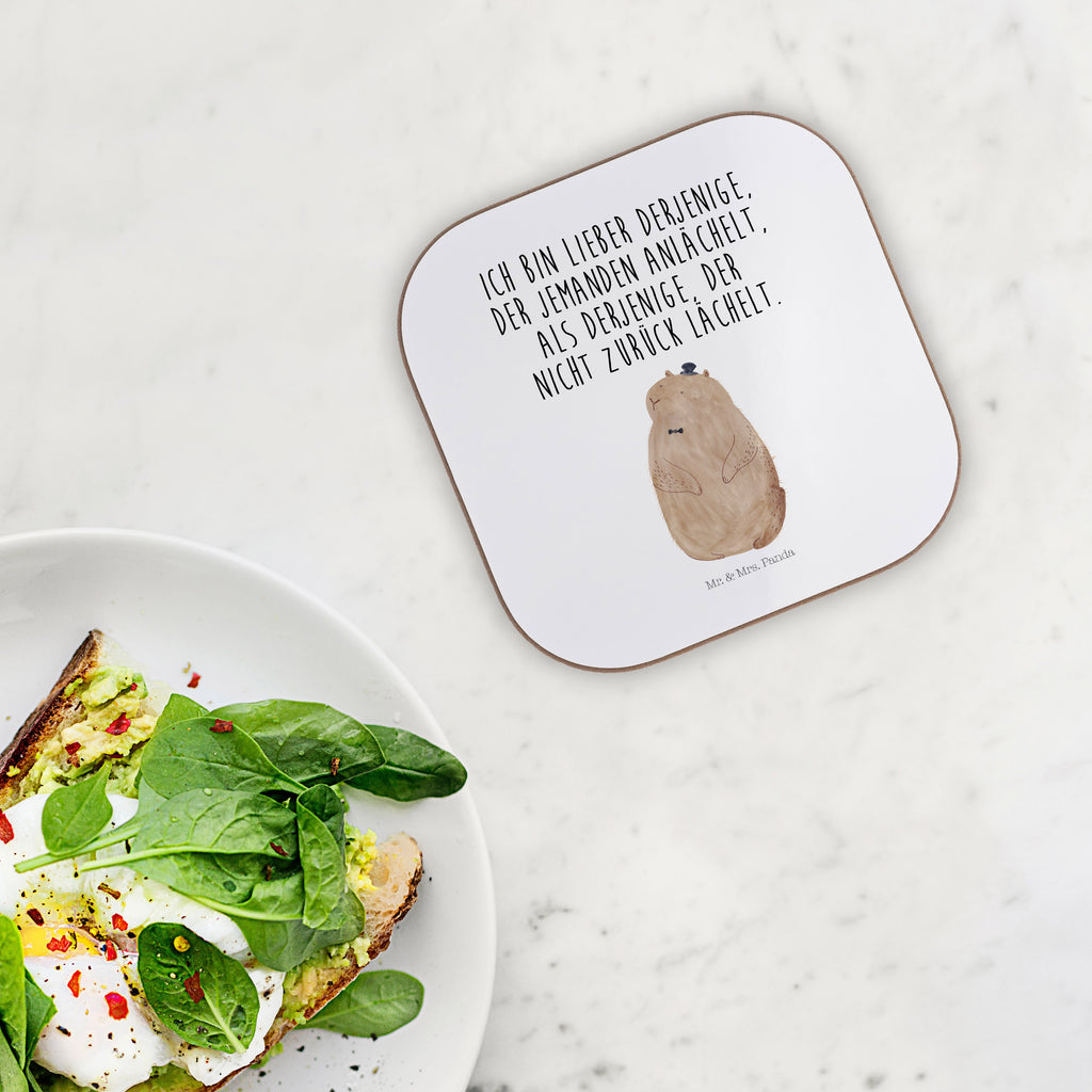 Quadratische Untersetzer Murmeltier Bierdeckel, Glasuntersetzer, Untersetzer Gläser, Getränkeuntersetzer, Tiermotive, Gute Laune, lustige Sprüche, Tiere, Murmeltier, Knigge, Fröhlichkeit, Freundlichkeit, Respekt, Anstand