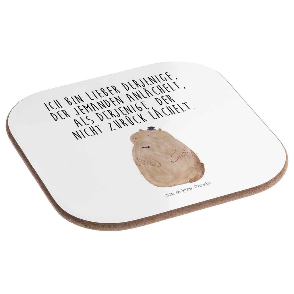 Quadratische Untersetzer Murmeltier Bierdeckel, Glasuntersetzer, Untersetzer Gläser, Getränkeuntersetzer, Tiermotive, Gute Laune, lustige Sprüche, Tiere, Murmeltier, Knigge, Fröhlichkeit, Freundlichkeit, Respekt, Anstand