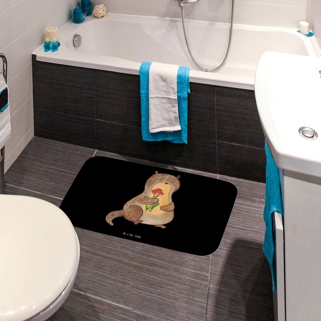 Badvorleger Otter Blumenstrauß Badematte, Badteppich, Duschvorleger, Badezimmerteppich, Badezimmermatte, Badvorleger, Duschmatte, Duschteppich, Otter, Fischotter, Seeotter, Otter Seeotter See Otter