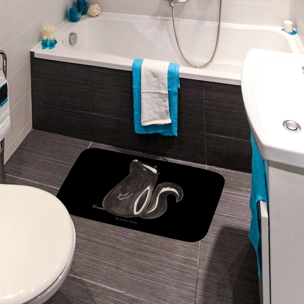 Badvorleger Stinktier sitzend Badematte, Badteppich, Duschvorleger, Badezimmerteppich, Badezimmermatte, Badvorleger, Duschmatte, Duschteppich, Stinktier, Skunk, Wildtier, Raubtier, Stinker, Stinki, Spruch, Büro, Recht, Besserwisser