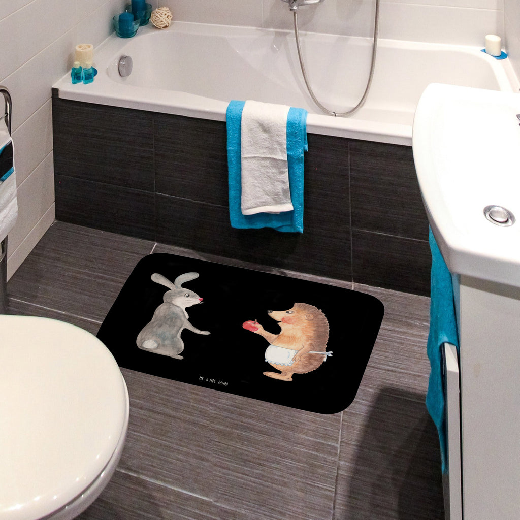 Badvorleger Liebe ist nie ohne Schmerz Badematte, Badteppich, Duschvorleger, Badezimmerteppich, Badezimmermatte, Badvorleger, Duschmatte, Duschteppich, Tiermotive, Gute Laune, lustige Sprüche, Tiere, Igel und Hase, Igel, Hase, Liebe Spruch, Liebeskummer Geschenk, Herzschmerz, Trösten, Trennungsschmerz, Spruch romantisch