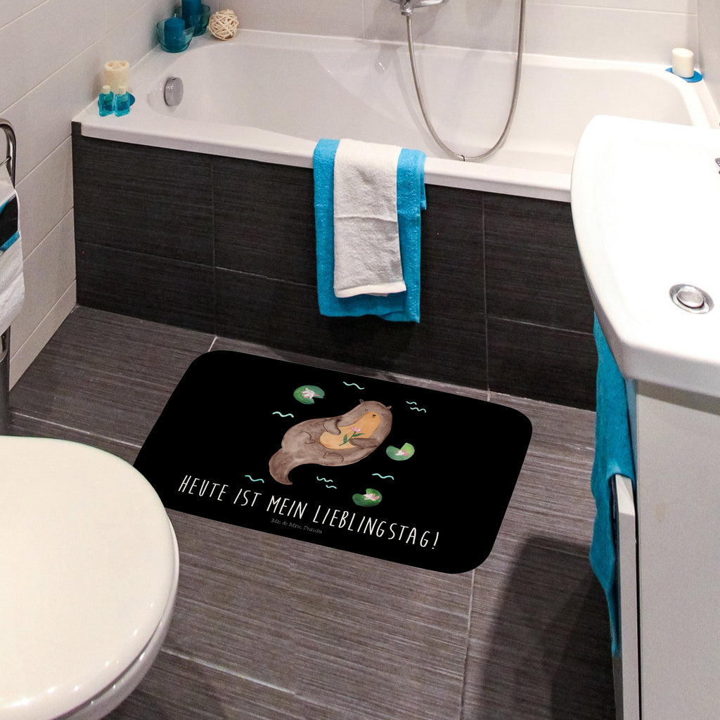 Badvorleger Otter mit Seerose Badematte, Badteppich, Duschvorleger, Badezimmerteppich, Badezimmermatte, Badvorleger, Duschmatte, Duschteppich, Otter, Fischotter, Seeotter, Otter Seeotter See Otter
