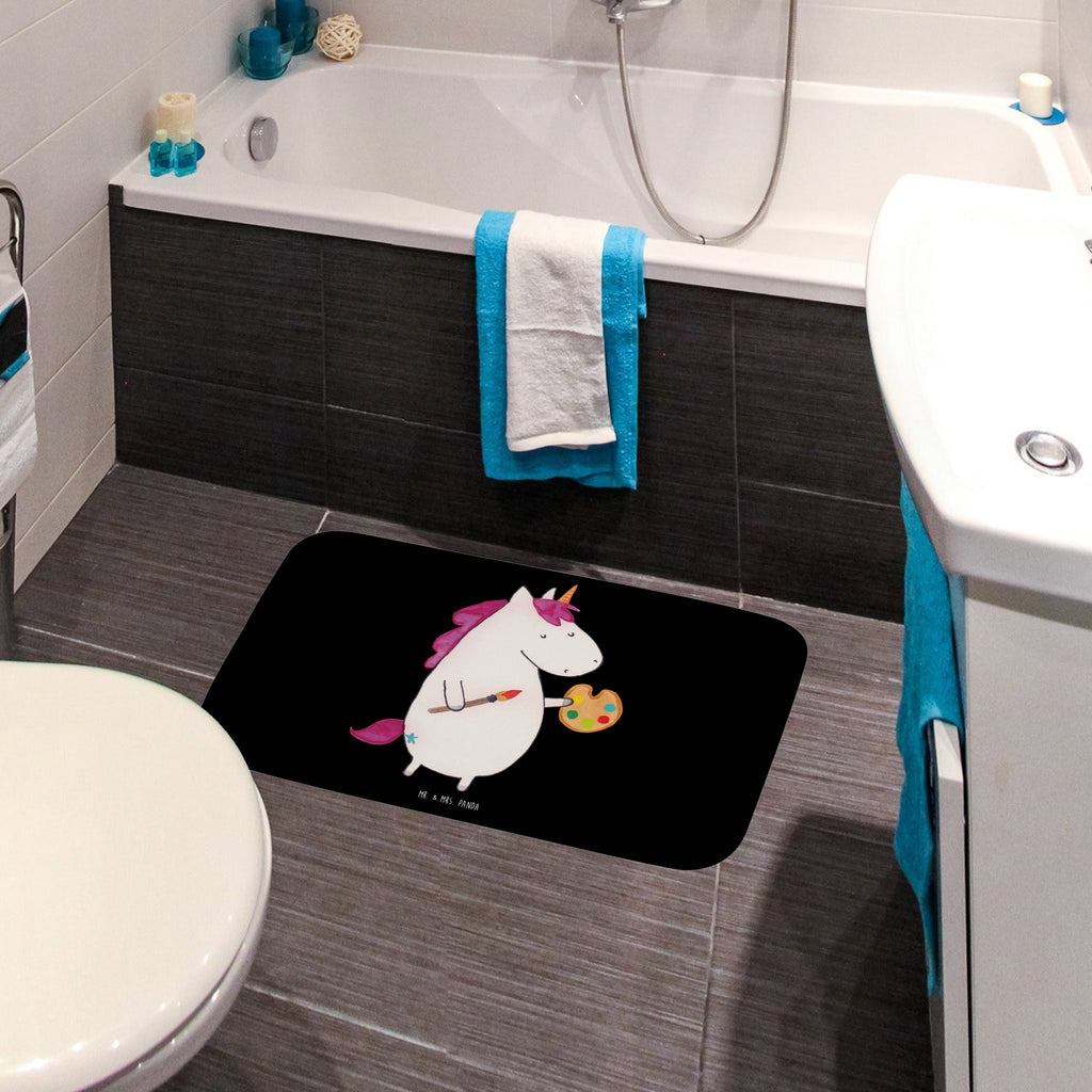 Badvorleger Einhorn Künstler Badematte, Badteppich, Duschvorleger, Badezimmerteppich, Badezimmermatte, Badvorleger, Duschmatte, Duschteppich, Einhorn, Einhörner, Einhorn Deko, Pegasus, Unicorn, Englisch, Künstler, Artist, Malen, Zeichnen, Welt, Farbe, Stift, Pinsel, Geschenk, Maler